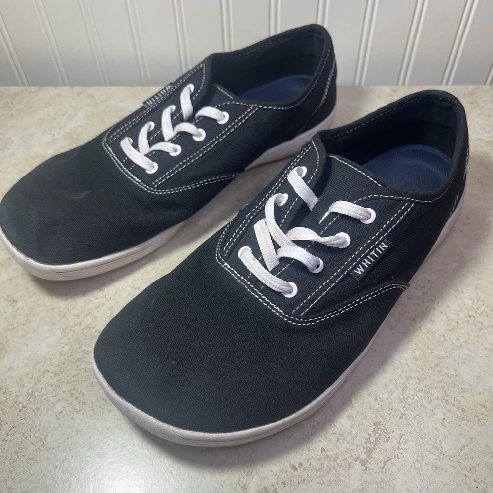 WHITIN Men's Minimalist Barefoot Sneakers Black Canvas Shoes Size EU 44 US 11